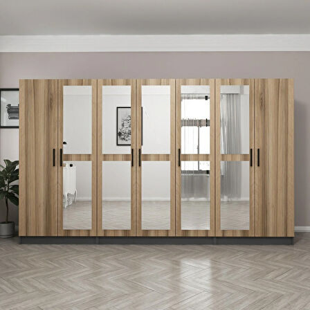 Minar Kale 7 Kapaklı 5 Aynalı 2 Çekmeceli Dolap Antrasit Dore 190CM