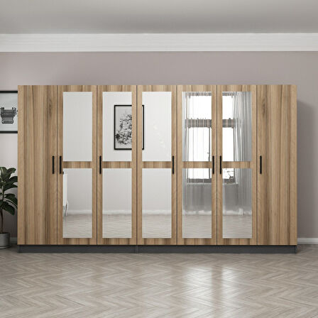 Minar Kale 7 Kapaklı 5 Aynalı 4 Çekmeceli Dolap Antrasit Dore 190CM