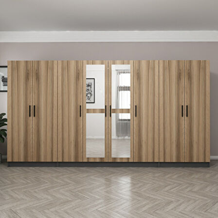 Minar Kale 8 Kapaklı 2 Aynalı 2 Çekmeceli Dolap Antrasit Dore 190CM