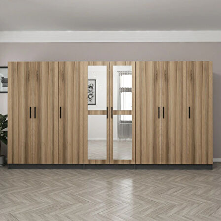 Minar Kale 8 Kapaklı 2 Aynalı 4 Çekmeceli Dolap Antrasit Dore 190CM