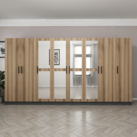 Minar Kale 8 Kapaklı 4 Aynalı 4 Çekmeceli Dolap Antrasit Dore 190CM