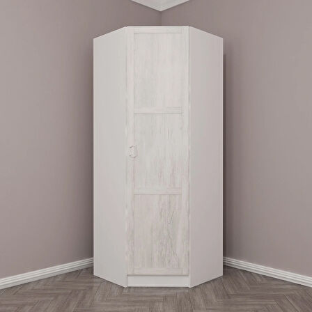 Kale Tek Kapaklı Köşe Zincir Dolap Eskitme Beyaz - 210CM