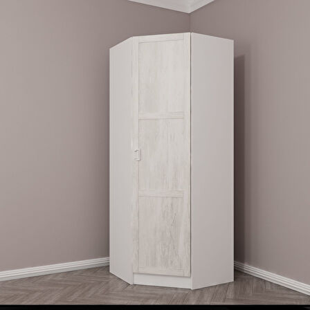 Kale Tek Kapaklı Köşe Zincir Dolap Eskitme Beyaz - 210CM