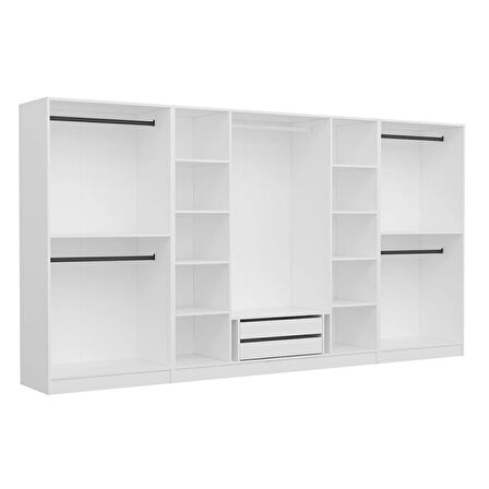 Minar Kale 8 Bölmeli 2 Çekmeceli Giyinme Dolabı Beyaz 210CM