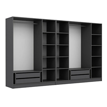 Minar Kale 7 Bölmeli 4 Çekmeceli Giyinme Dolabı Antrasit 210CM