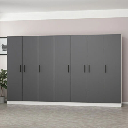 Minar Kale 7 Kapaklı 4 Çekmeceli Dolap Beyaz Antrasit 210CM