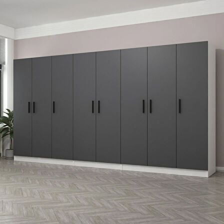 Minar Kale 8 Kapaklı 4 Çekmeceli Dolap Beyaz Antrasit 210CM