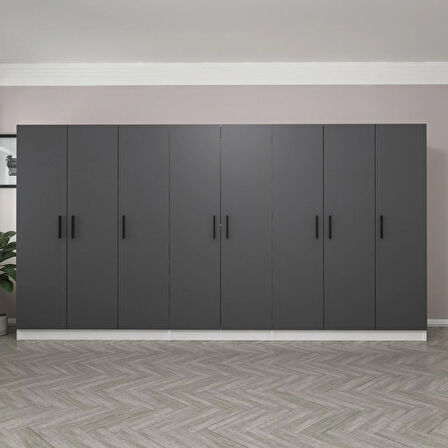 Minar Kale 8 Kapaklı 4 Çekmeceli Dolap Beyaz Antrasit 210CM