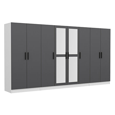 Minar Kale 8 Kapaklı 2 Aynalı 2 Çekmeceli Dolap Beyaz Antrasit 210CM