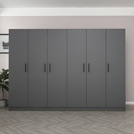 Minar Kale 6 Kapaklı 4 Çekmeceli Dolap Antrasit 210CM