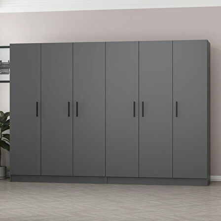 Minar Kale 6 Kapaklı 4 Çekmeceli Dolap Antrasit 210CM