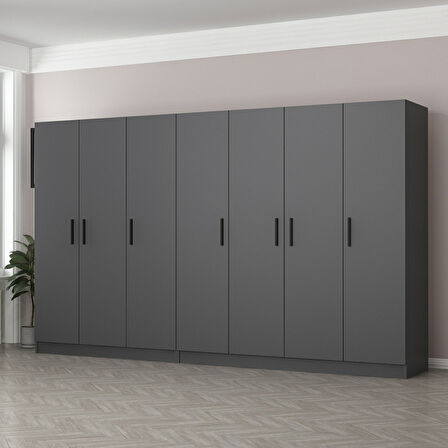 Minar Kale 7 Kapaklı 4 Çekmeceli Dolap Antrasit 210CM