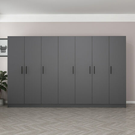 Minar Kale 7 Kapaklı 4 Çekmeceli Dolap Antrasit 210CM