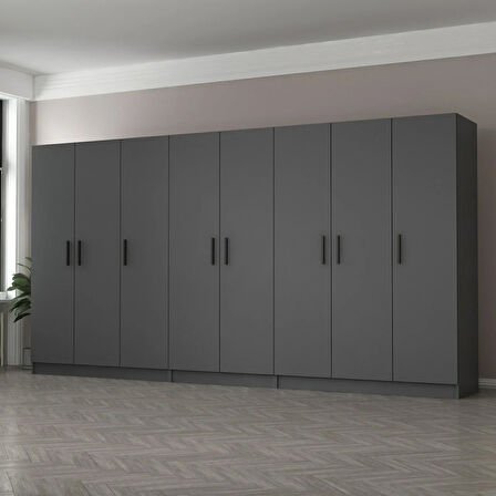 Minar Kale 8 Kapaklı 4 Çekmeceli Dolap Antrasit 210CM