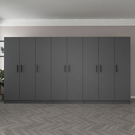 Minar Kale 8 Kapaklı 4 Çekmeceli Dolap Antrasit 210CM