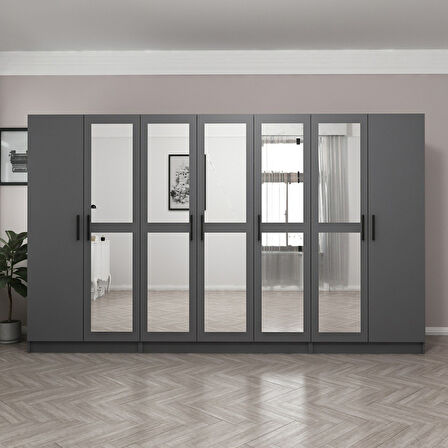 Minar Kale 7 Kapaklı 5 Aynalı 2 Çekmeceli Dolap Antrasit 210CM