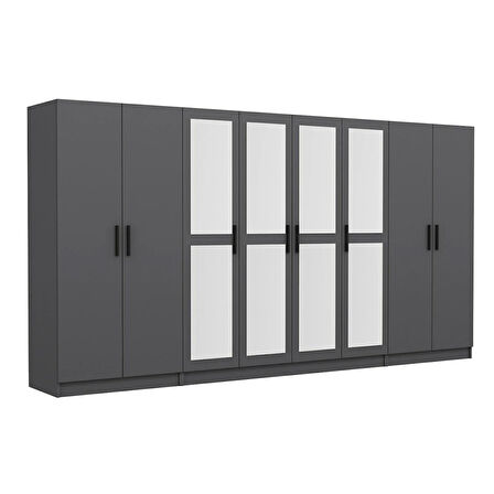 Minar Kale 8 Kapaklı 4 Aynalı 2 Çekmeceli Dolap Antrasit 210CM