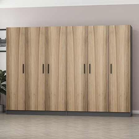 Minar Kale 6 Kapaklı 4 Çekmeceli Dolap Antrasit Dore 210CM