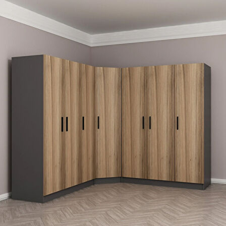 Kale 7 Kapaklı 4 Çekmeceli Dolap Antrasit Dore 210CM