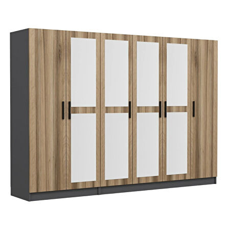 Minar Kale 6 Kapaklı 4 Aynalı 2 Çekmeceli Dolap Antrasit Dore 210CM