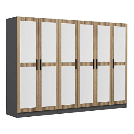 Minar Kale 6 Kapaklı 6 Aynalı 2 Çekmeceli Dolap Antrasit Dore 210CM