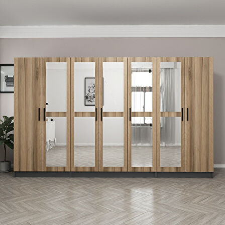 Minar Kale 7 Kapaklı 5 Aynalı 2 Çekmeceli Dolap Antrasit Dore 210CM