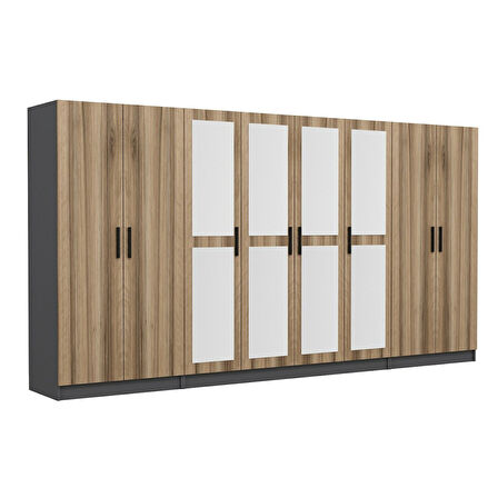 Minar Kale 8 Kapaklı 4 Aynalı 2 Çekmeceli Dolap Antrasit Dore 210CM