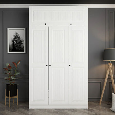 Minar Kale 3 Mebran Kapaklı 2 İç Çekmeceli Dolap Ve Yüklük Beyaz 235CM