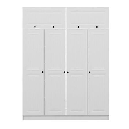 Minar Kale 4 Mebran Kapaklı 2 İç Çekmeceli Dolap Ve Yüklük Beyaz 235CM