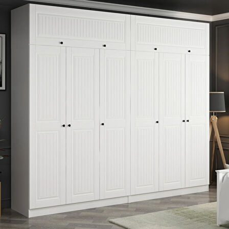 Minar Kale 6 Mebran Kapaklı 4 İç Çekmeceli Dolap Ve Yüklük Beyaz 235CM