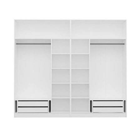 Minar Kale 6 Mebran Kapaklı 4 İç Çekmeceli Dolap Ve Yüklük Beyaz 235CM