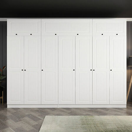 Minar Kale 7 Mebran Kapaklı 4 İç Çekmeceli Dolap Ve Yüklük Beyaz 235CM