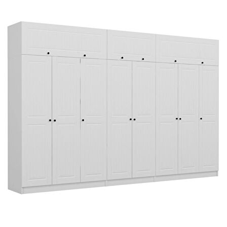 Minar Kale 8 Mebran Kapaklı 4 İç Çekmeceli Dolap Ve Yüklük Beyaz 235CM