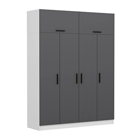 Minar Kale 4 Kapaklı 2 Çekmeceli Dolap Ve Yüklük Beyaz Antrasit 235CM