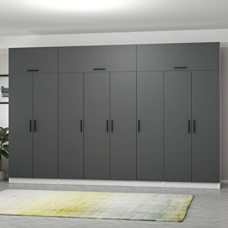 Minar Kale 8 Kapaklı 2 Çekmeceli Dolap Ve Yüklük Beyaz Antrasit 235CM