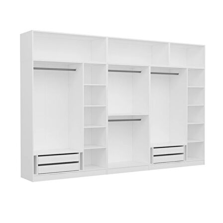 Minar Kale 8 Kapaklı 4 Çekmeceli Dolap Ve Yüklük Beyaz Antrasit 235CM