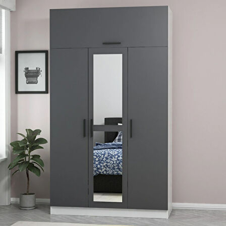 Minar Kale 3 Kapaklı 1 Aynalı 2 Ç Dolap Ve Yüklük Beyaz Antrasit 235CM