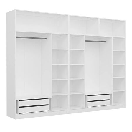 Minar Kale 7 Kapaklı 3 Aynalı 4 Ç Dolap Ve Yüklük Beyaz Antrasit 235CM