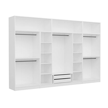 Minar Kale 8 Kapaklı 4 Aynalı 2 Ç Dolap Ve Yüklük Beyaz Antrasit 235CM