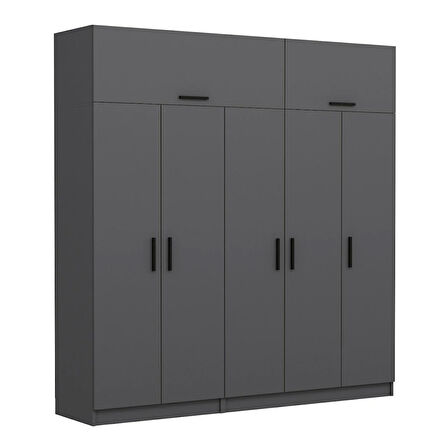 Minar Kale 5 Kapaklı 2 Çekmeceli Dolap Ve Yüklük Antrasit 235CM