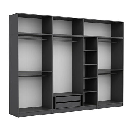 Minar Kale 7 Kapaklı 2 Çekmeceli Dolap Ve Yüklük Antrasit 235CM