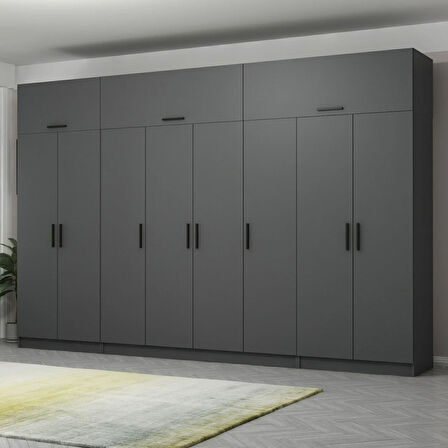 Minar Kale 8 Kapaklı 2 Çekmeceli Dolap Ve Yüklük Antrasit 235CM