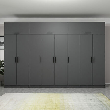 Minar Kale 8 Kapaklı 2 Çekmeceli Dolap Ve Yüklük Antrasit 235CM