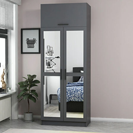 Minar Kale 2 Kapaklı 2 Aynalı Dolap Ve Yüklük Antrasit 235CM