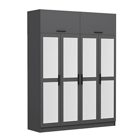 Minar Kale 4 Kapaklı 4 Aynalı 2 Ç Dolap Ve Yüklük Antrasit 235CM