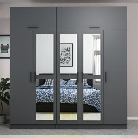 Minar Kale 5 Kapaklı 3 Aynalı 2 Ç Dolap Ve Yüklük Antrasit 235CM