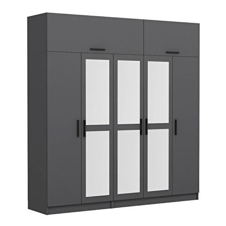 Minar Kale 5 Kapaklı 3 Aynalı 2 Ç Dolap Ve Yüklük Antrasit 235CM