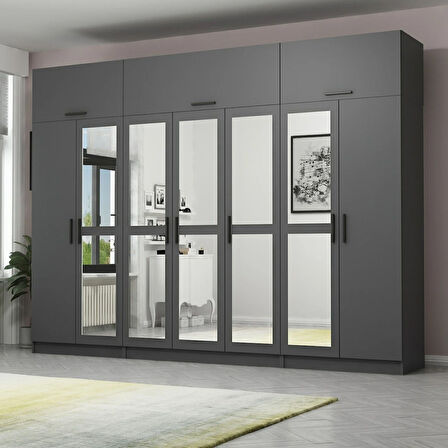 Minar Kale 7 Kapaklı 5 Aynalı 2 Ç Dolap Ve Yüklük Antrasit 235CM