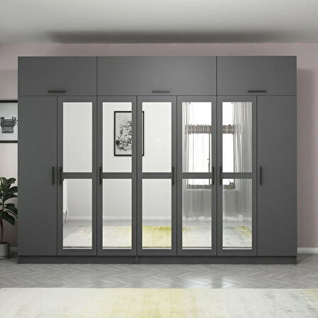 Minar Kale 7 Kapaklı 5 Aynalı 4 Ç Dolap Ve Yüklük Antrasit 235CM