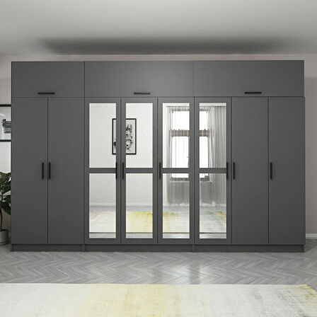 Minar Kale 8 Kapaklı 4 Aynalı 4 Ç Dolap Ve Yüklük Antrasit 235CM